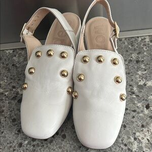 Chic White Mules with Gold Accents